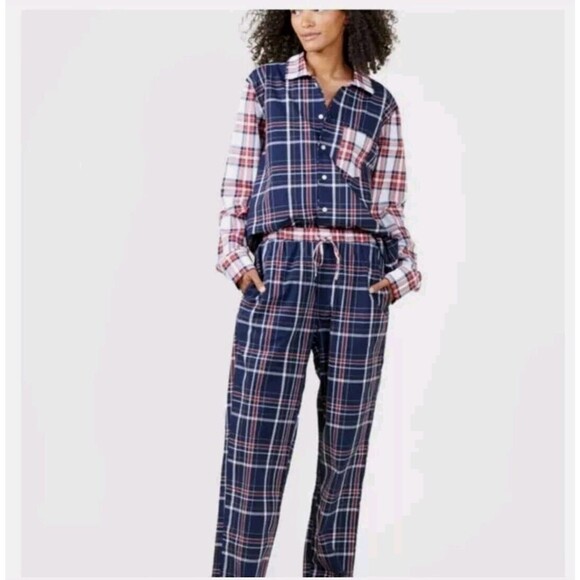 Outerknown Other - Outerknown Plaid Pajamas Set Med/LG Red Blue Long Sleeve Pockets Organic Cotton